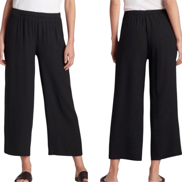 Eileen Fisher Pants - EILEEN FISHER 100% Silk Georgette Wide-Leg Crepe Cropped Pants in Black Size M